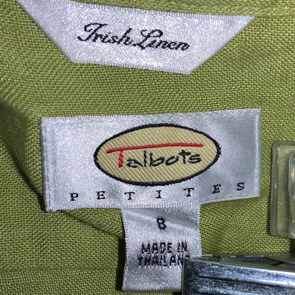 Talbots Petites Green Irish Linen 3/4 Sleeve Button Up Top Size 8P Blouse - Picture 4 of 5